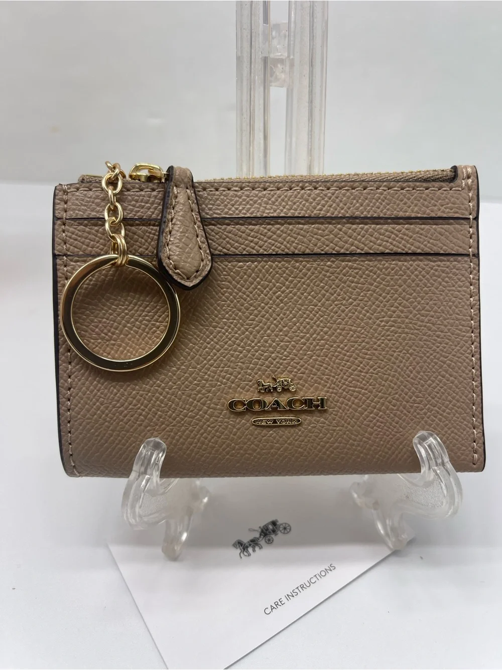 Coach Mini Skinny Crossgrain Leather Id Card Zip Closure Case M/Taupe NWT